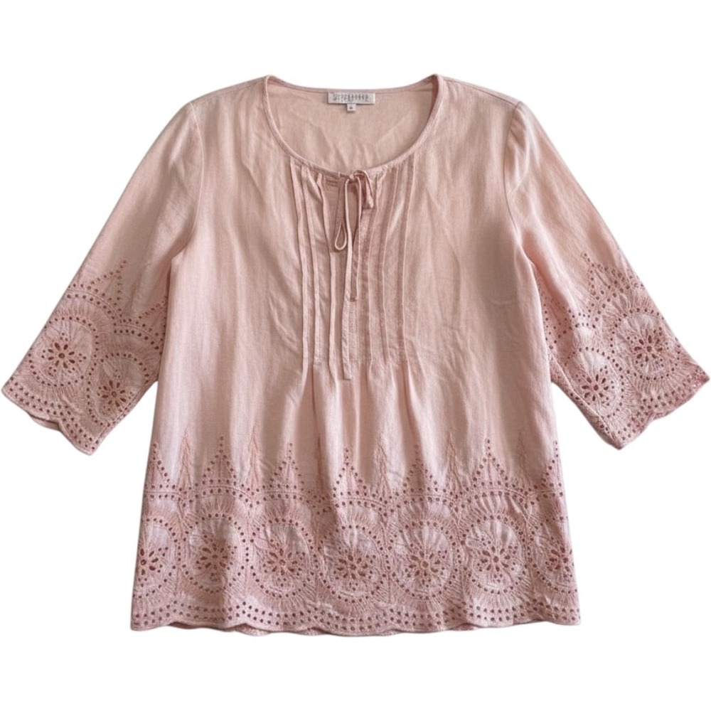 Rose‎ & Thyme Blouse Women Large Peach Linen Blend Eyelet Boho Peasant Top